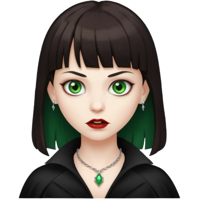 Faça uma vampira com olhos verdes e cabelos morenos com franja emoji