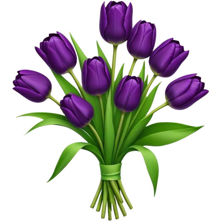bouquet deep purple Tulip, luxuriant, stem, leaf, bud emoji