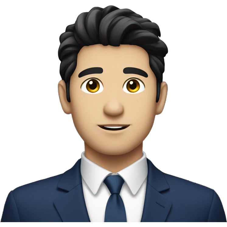 Handsome male, black hair, wearing dark blue suits, Background with buildings, white skin emoji