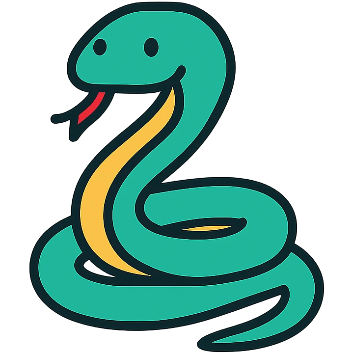 snake, lineal color icon with black outlines, simple and modern emoji
