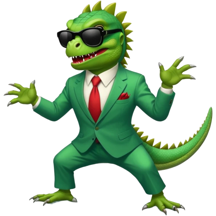 capitalist iguana banker godfather with black sunglasses breakdance scaring emoji