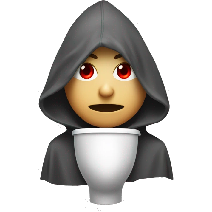 Person in hoodie, in a toilet, with red eyes emoji