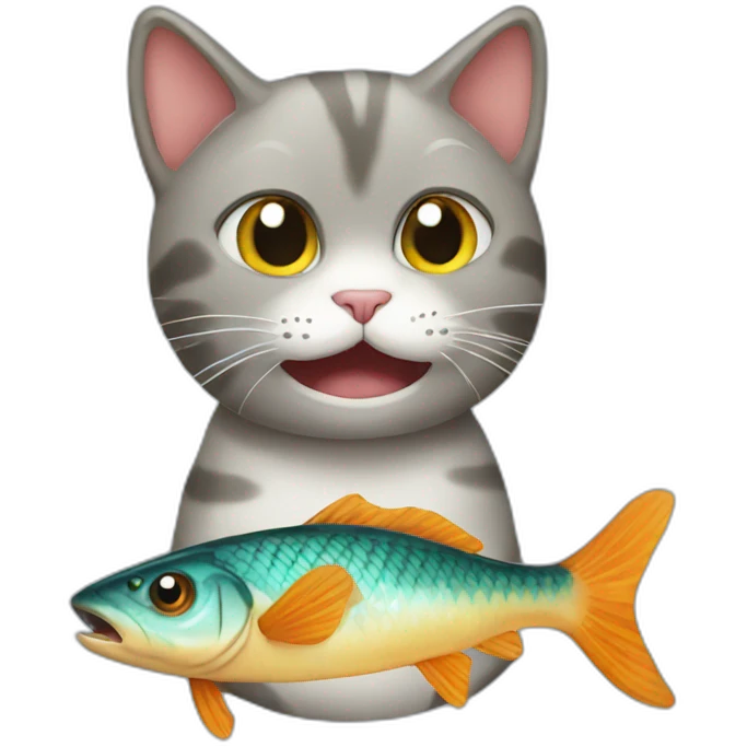 Cat eating fish emoji