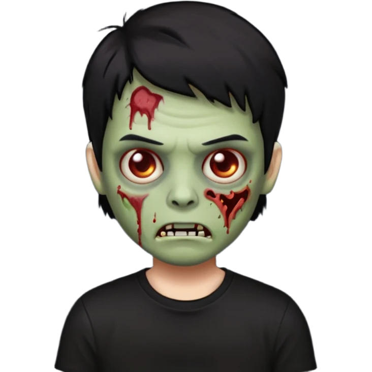 zombie iPhone emoji with buzz cut short black hair and black t-shirt emoji