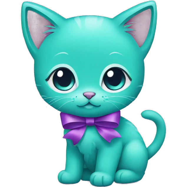 Teal kitten with a purple bow emoji