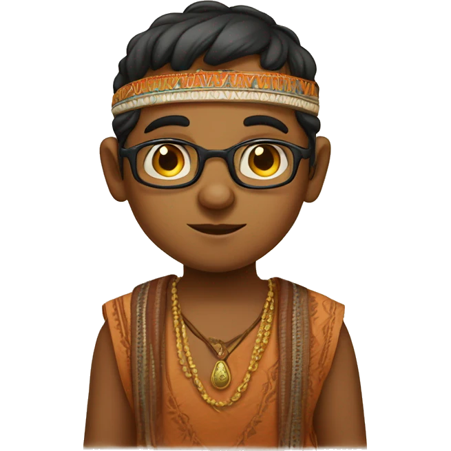 A litle chubby Indian boy with shrthars ans specs emoji