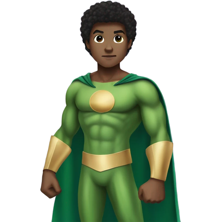 Afro Light-skinned shirtless standing teenager in the green superhero costume of Prince Namor. emoji