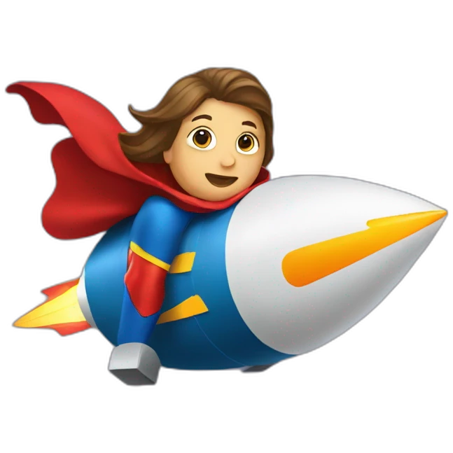 person dressed with a superhero cape sitting on a rocket emoji