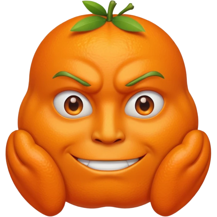 Muscular orange with a face emoji