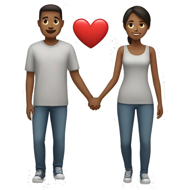 Couple holding hands with heart emoji