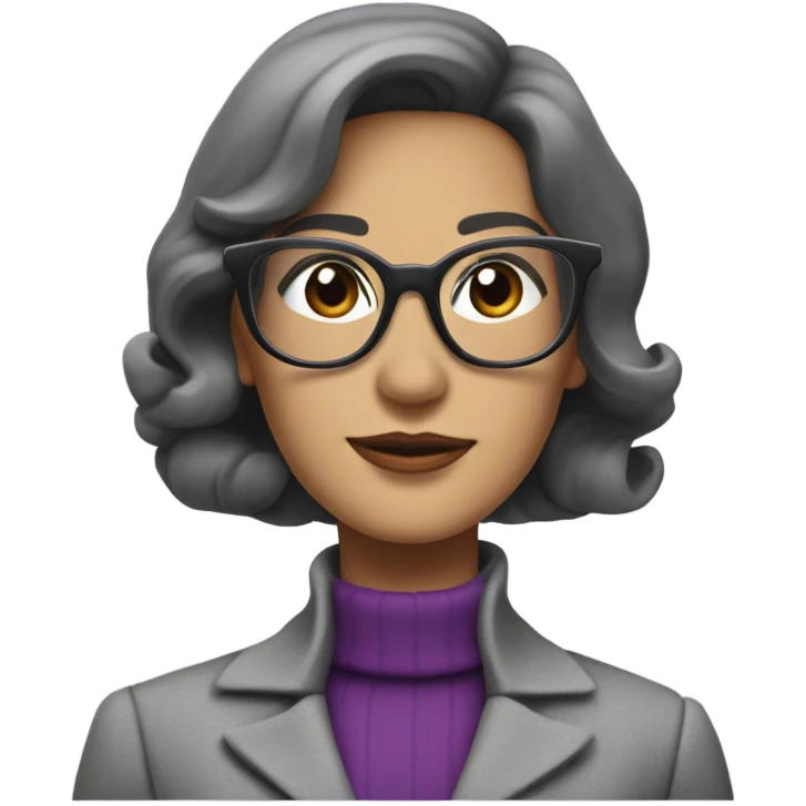 Full torso 70’s Tv show Diana Prince wearing grey suit with purple turtleneck and eyeglasses  emoji