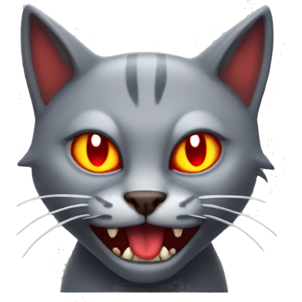 grey cat with devil horns and red eyes and fangs emoji