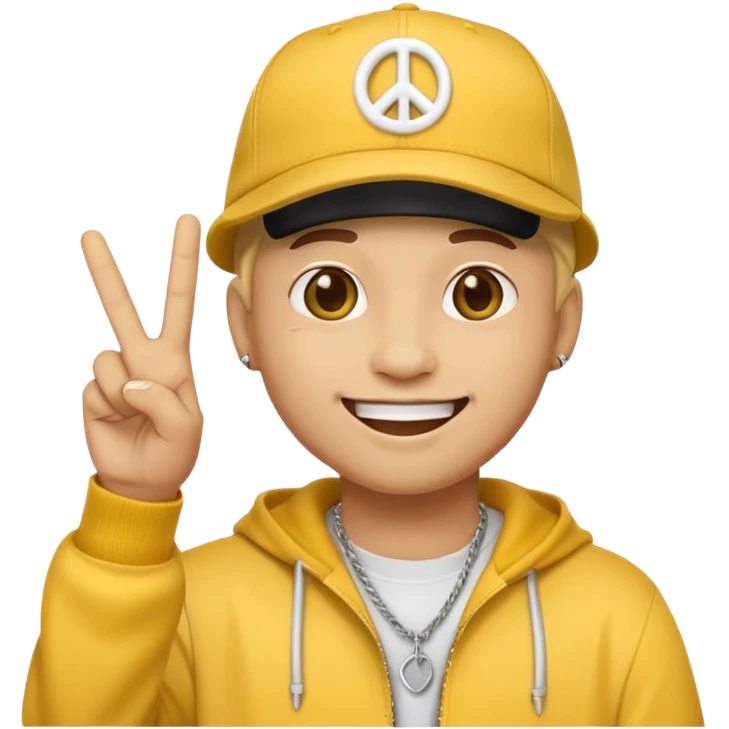 rapper emoji throwing up peace sign, wearing a cap emoji