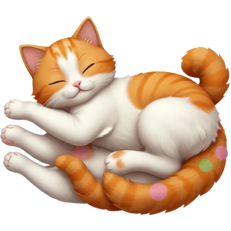 ginger and white small cat eyes closed lying down upside down with paws stretched out straight in different directions emoji