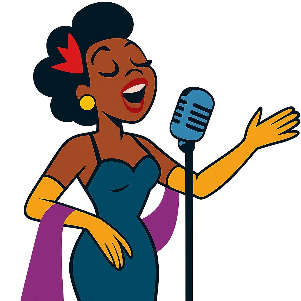 black jazz singer wearing a glamorous 1940s dress emoji