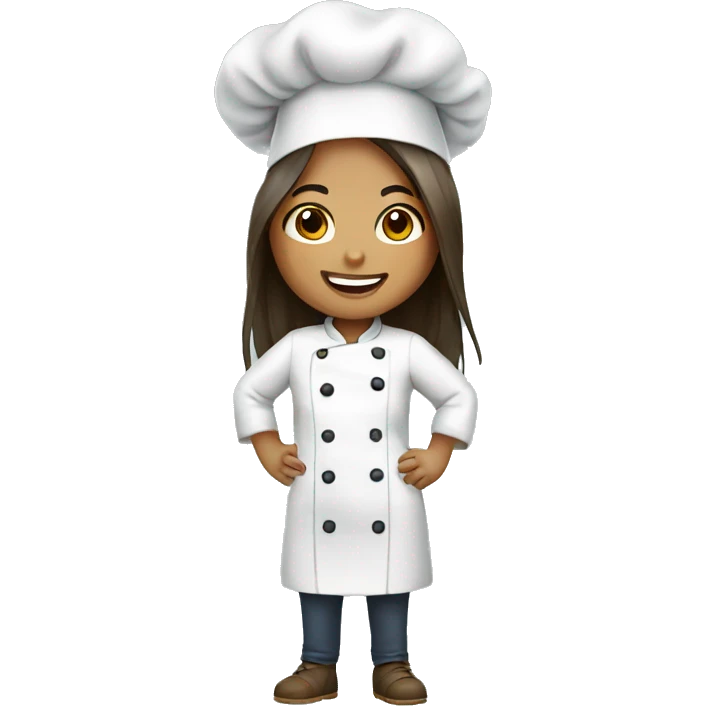 happy asian girl chef long hair brown skin emoji