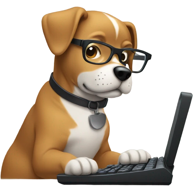 Dog wearing glasses and typing on a computer keyboard  emoji