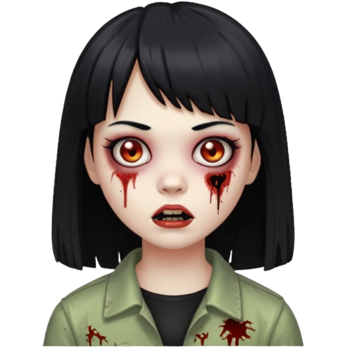 Faça uma menina de cabelo liso preto com franja zumbi emoji