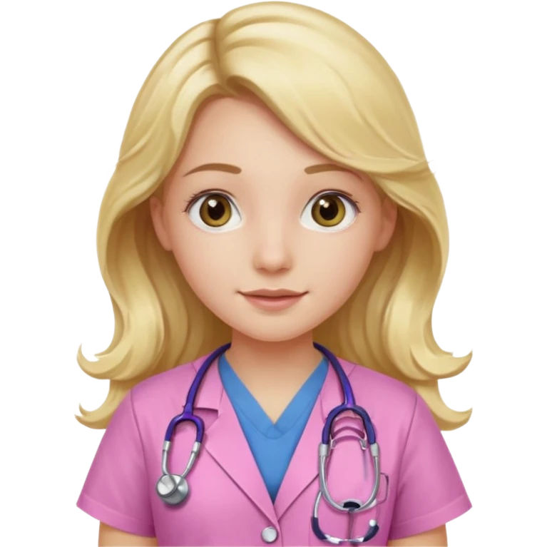 pale blonde girl with long wavy hair and hazel eyes wearing pink scrubs and stethoscope  emoji