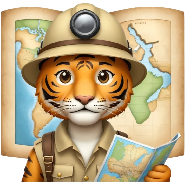 Tiger explorer with pith helmet and map emoji