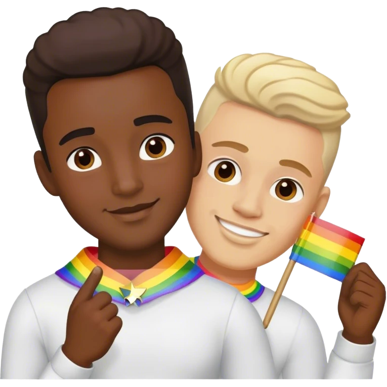 Gay pride with white and black males emoji