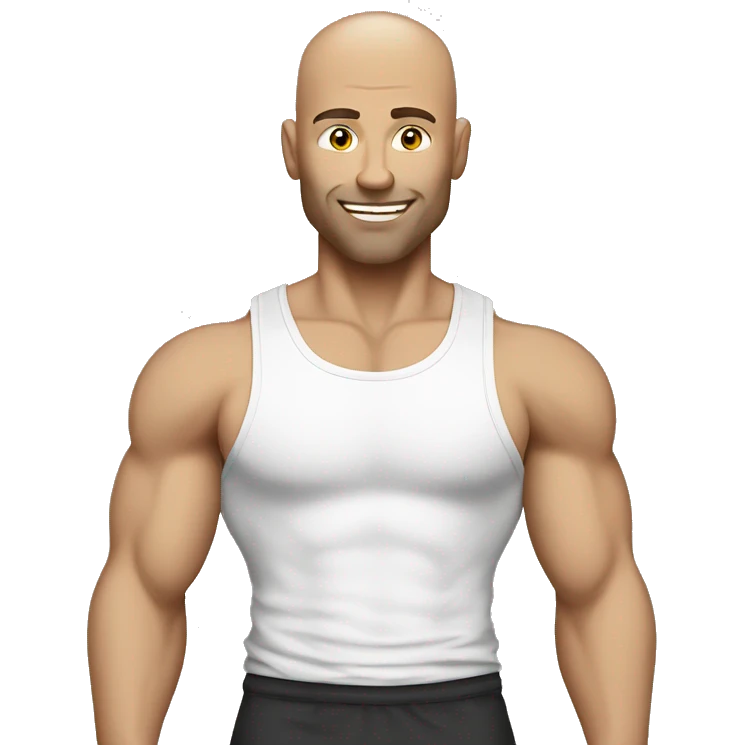 White bald muscular man tank top emoji