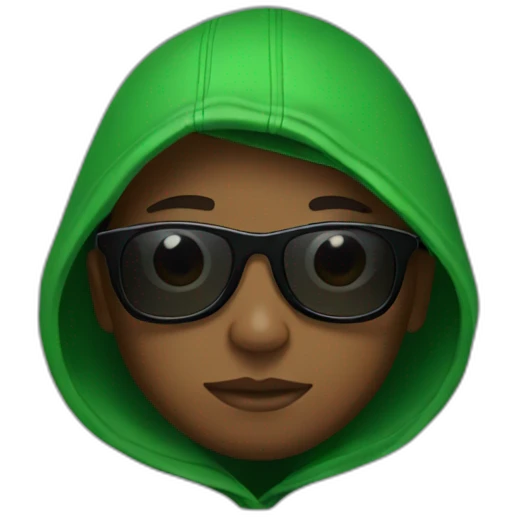 A black boy He wears a green hoodie with sunglasses  emoji