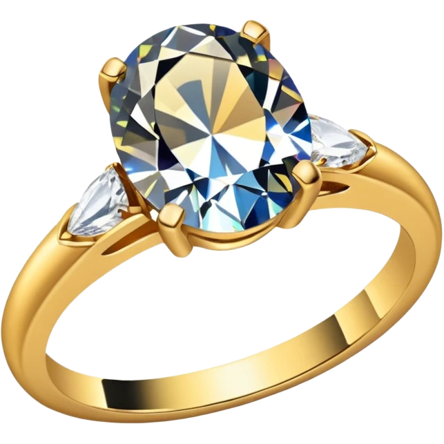 a gold diamond ring, plain band and large oval diamond stone emoji