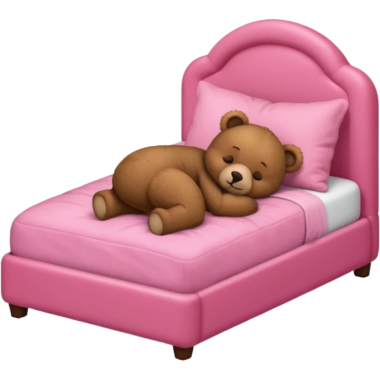 Brown Teddy bear sleeping in pink bed emoji