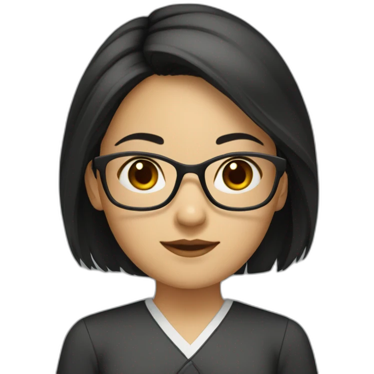Young woman asiatic teacher, red glasses, black eyes, black square hairs  emoji