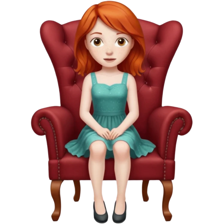 Naked red haired girl with freckles and large tits no clothes no bra no panties full body and a pussy sitting in a chair with legs spread emoji