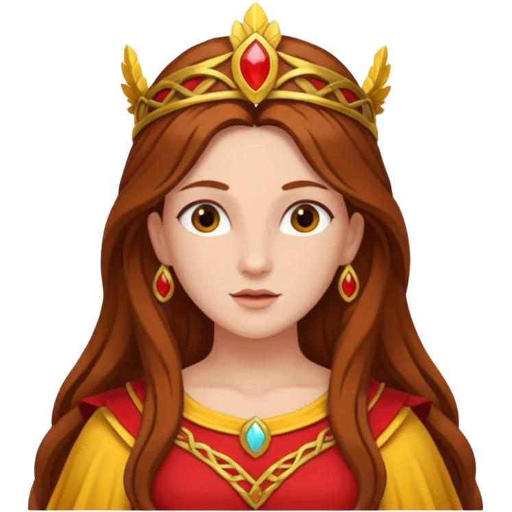 Vesta, Hearth Goddess from Rome Mythology with long brown hair, red and yellow outfit emoji