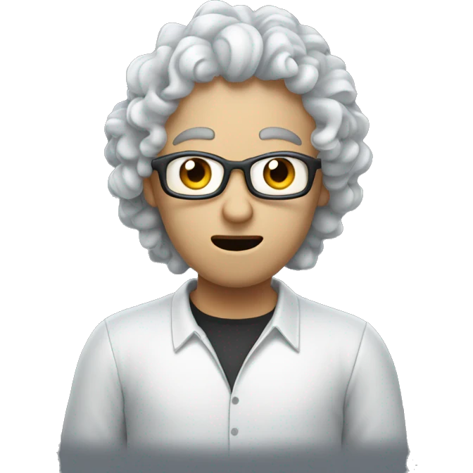 A programmer with curly hair that looks like a surprised ghost emoji