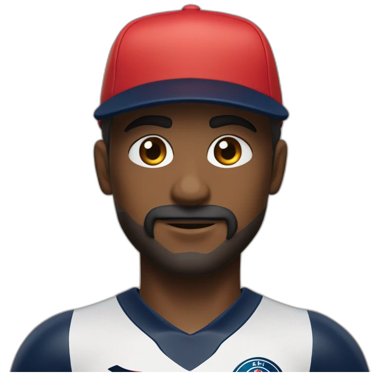un garçon avec les yeux brider, des cheveux mi long qui se voit derrière, avec un bonnet, avec un peu de barbe et de moustache et vêtu d’un maillot de foot noir du psg et une sacoche emoji