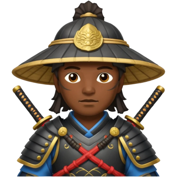 Samurais in Hat, Warrior in armor holding wide hat emoji