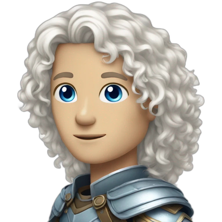 white androgynous guy white long curly hair armor blue eyes emoji