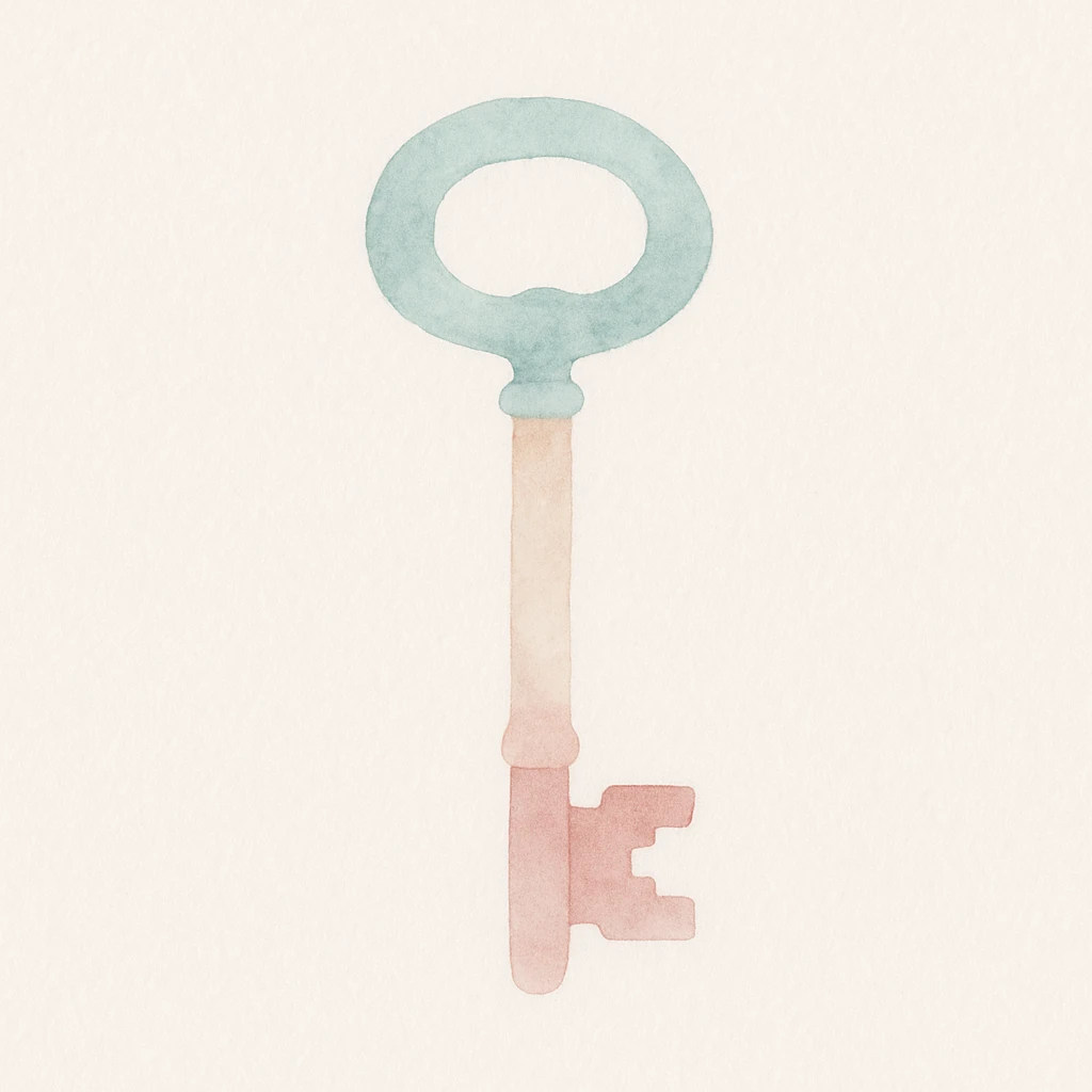 soft watercolor illustration in a minimalist, modern style, a key, pastel colors, delicate linework, gentle whimsical mood, minimal soft shading emoji