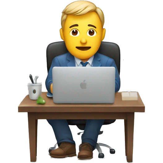 hombre sentado en una mesa con su ordenador de appel mirando la pantalla emoji