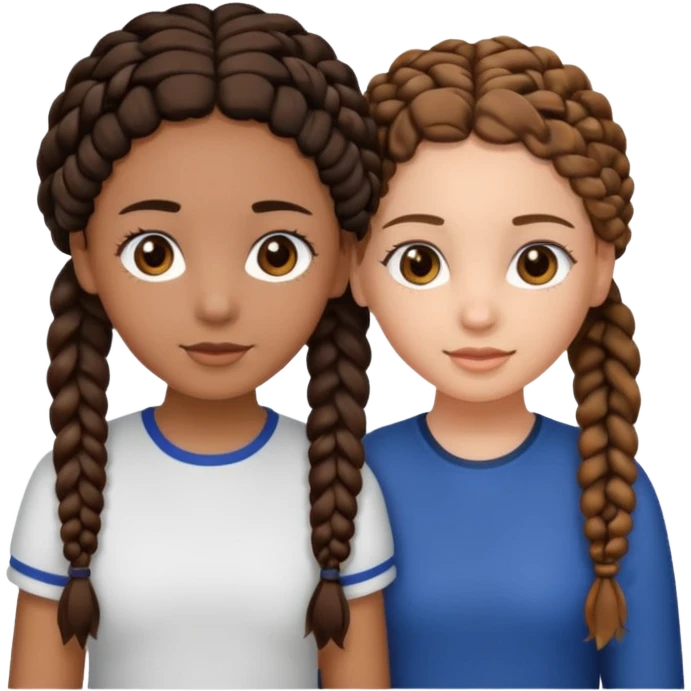 2 girl best friends. One is black with braids and brown eyes. One is white with curly brown hair with brown eyes.  emoji