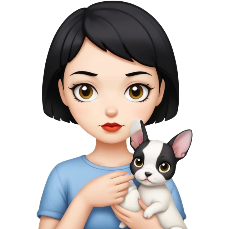 Short black hair handsome bad girl holding a white German rex emoji