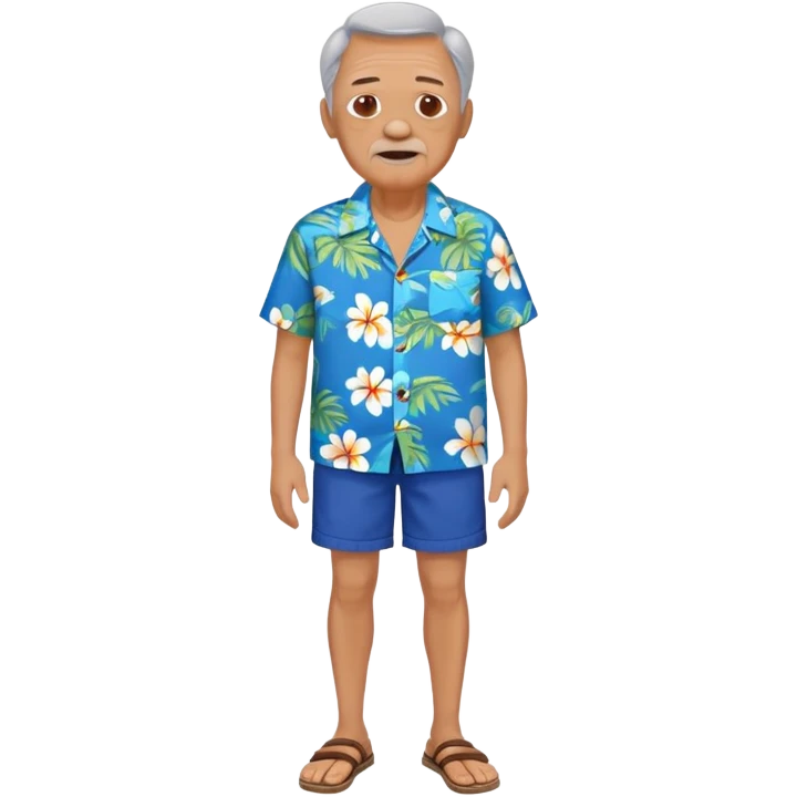 old man in blue  hawaiian shirt blue short full body emoji