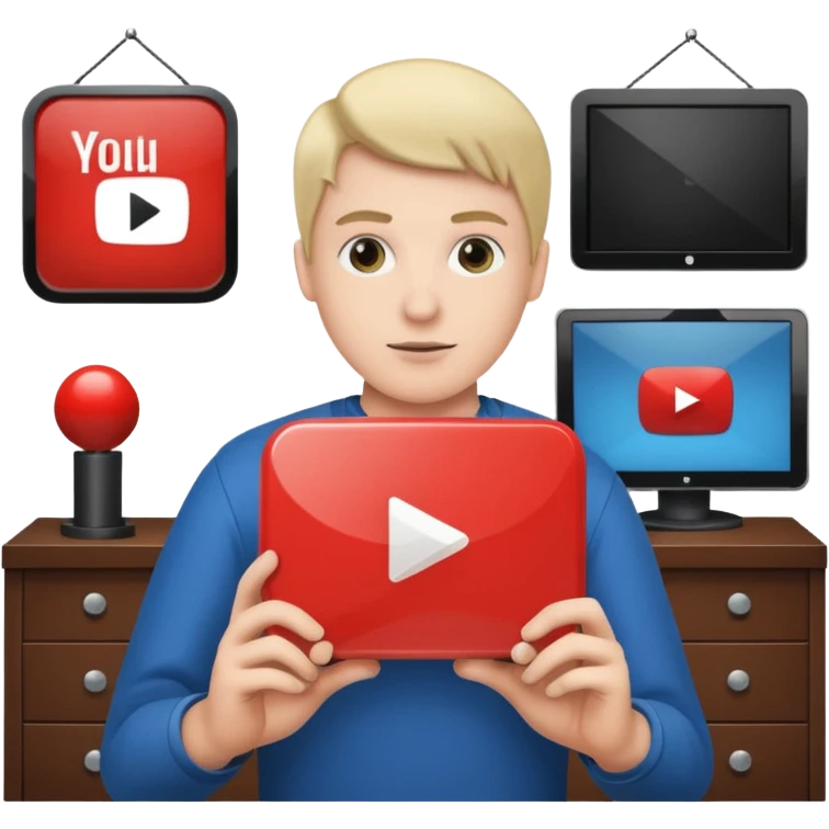 A person holding a YouTube play button in their gaming room emoji