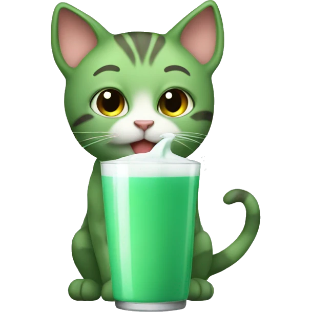 Green cat drinking milk emoji