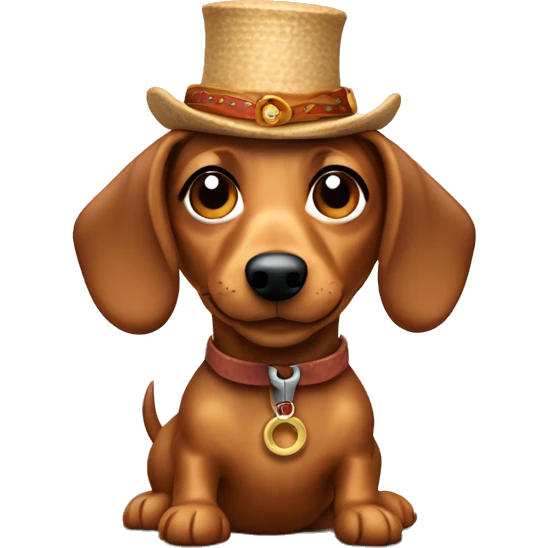 small wiener dog wearing spinning wheel hat emoji