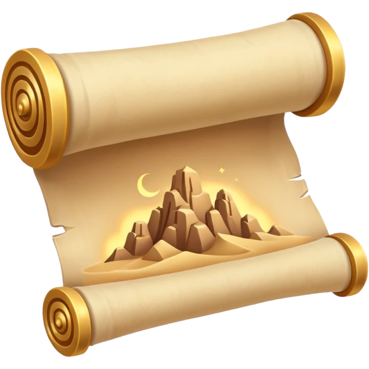 desert magic scroll object icon, ancient parchment with glowing sand symbols, sand dust floating, fantasy desert artifact, 3D cartoon, mobile game icon style, centered, clean background, no text, no watermark
 emoji