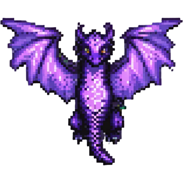 pixel art Minecraft Ender Dragon, flying, purple glow, no text emoji
