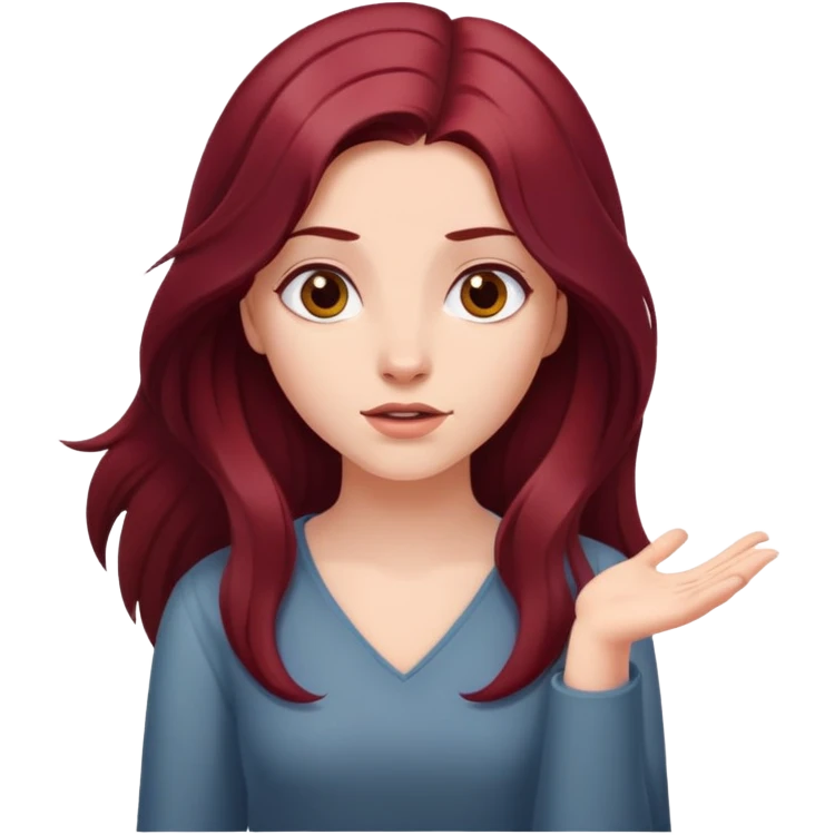Beautiful long burgundy haired girl, shrugging shoulders emoji