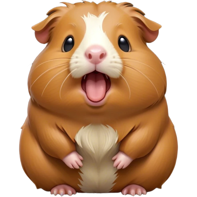 Cinematic Cute Yawning Brown Guinea Pig Portrait Emoji, Head tilted slightly with a dramatic, wide-open yawn, revealing a soft brown coat and tiny, droopy ears, round dark eyes barely open in drowsy contentment, Simplified yet irresistibly adorable features, highly detailed, glowing with a soft, cozy glow, high shine, relaxed yet expressive, stylized with a touch of whimsy, bright and endearing, soft glowing outline, capturing the essence of a sleepy yet affectionate guinea pig, so drowsy it feels like it could stretch out of the screen and curl up for a nap! emoji