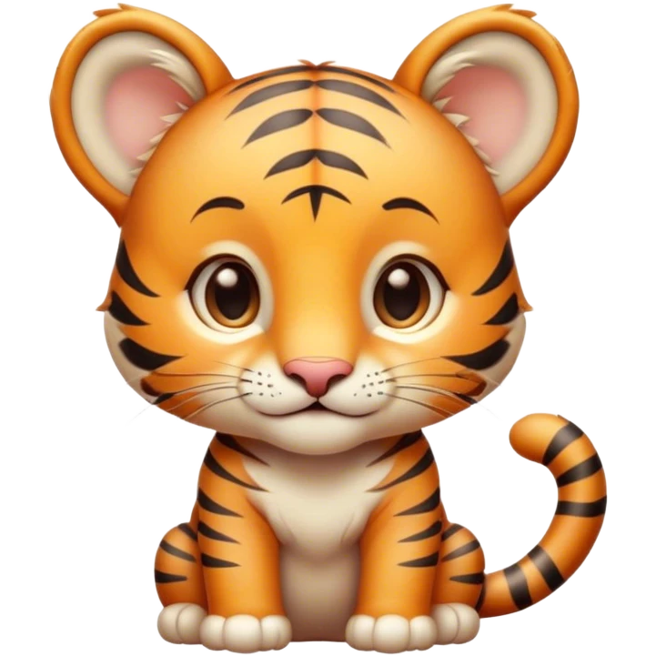 Cinematic Cute Tiger Cub Portrait Emoji, Head tilted playfully and inquisitively, with an adorably compact form accented by subtle stripes and round, sparkling eyes full of wonder, Simplified yet irresistibly adorable features, highly detailed, glowing with a warm, inviting wild glow, high shine, affectionate and lively, stylized with a touch of whimsical feline cuteness, soft glowing outline, capturing the essence of a mischievous yet loving tiger cub that seems as if it could leap out of the screen into your arms! emoji