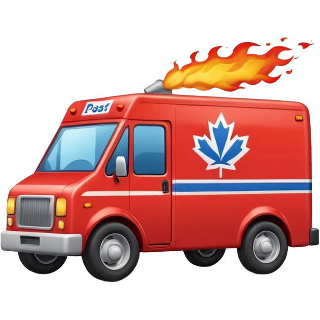 Racing car style Canada post delivery van with flaming exhaust emoji